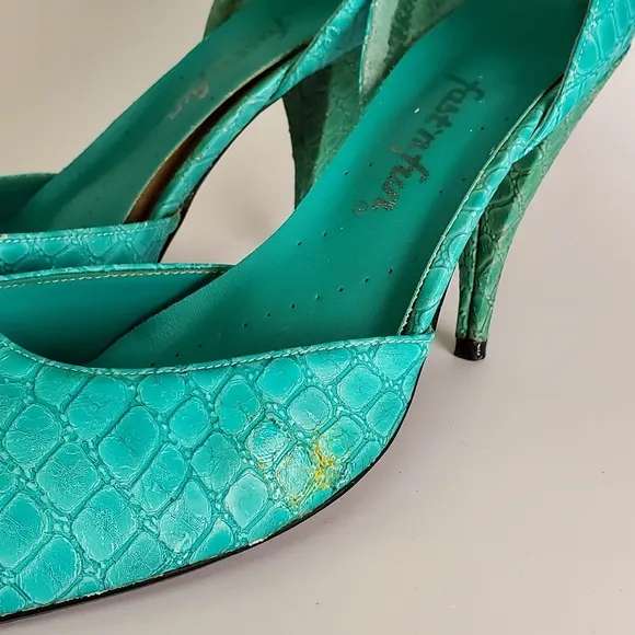 Vintage Bright Turquoise 80s Glam Faux Snakeskin Pumps