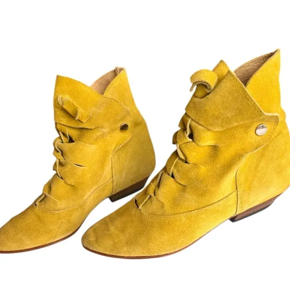 Vintage Fluevog-INSPIRED Lime Green Tie Detail Suede Ankle Boots -Size 36 | GUC