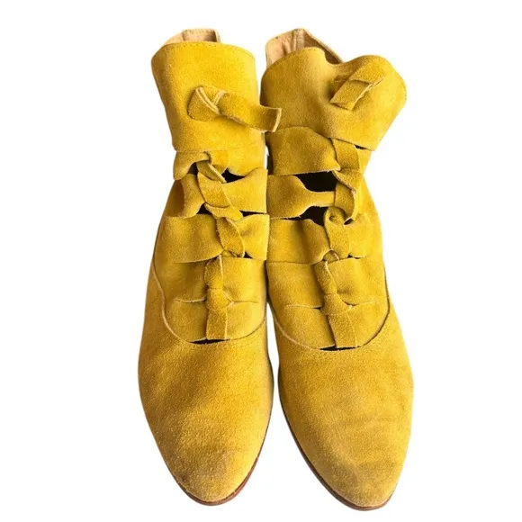 Vintage Fluevog-INSPIRED Lime Green Tie Detail Suede Ankle Boots -Size 36 | GUC