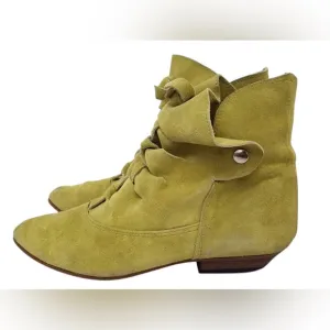 Vintage Fluevog-INSPIRED Lime Green Tie Detail Suede Ankle Boots -Size 36 | GUC