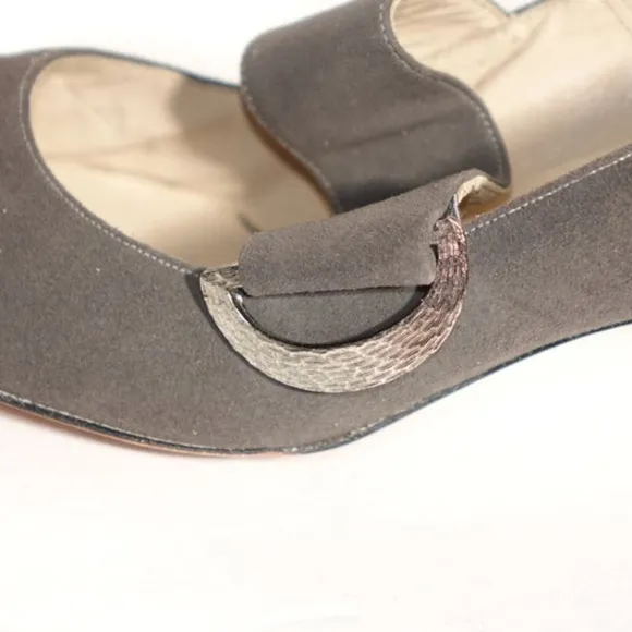 Vintage Gray Shoes Hammered Silver Buckles 7 AA