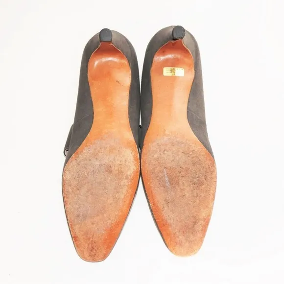 Vintage Gray Shoes Hammered Silver Buckles 7 AA