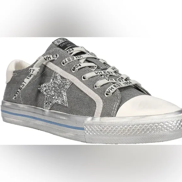 VINTAGE HAVANA Womens Alive Metallic Glitter Lace Up Sneakers Shoes Casual