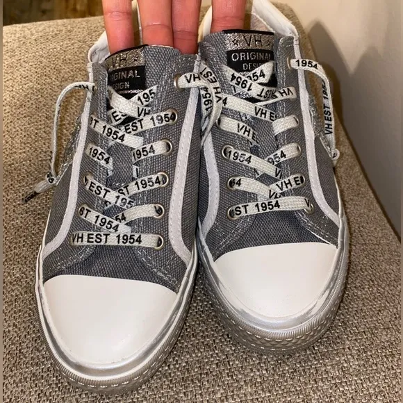 VINTAGE HAVANA Womens Alive Metallic Glitter Lace Up Sneakers Shoes Casual
