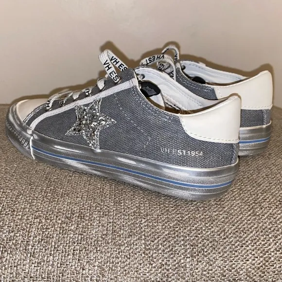 VINTAGE HAVANA Womens Alive Metallic Glitter Lace Up Sneakers Shoes Casual