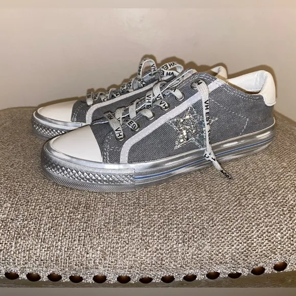 VINTAGE HAVANA Womens Alive Metallic Glitter Lace Up Sneakers Shoes Casual