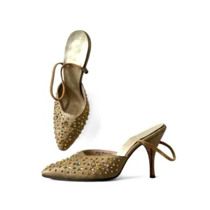Vintage Herbert Levine Jeweled Slingback Pumps, Size 8 AA
