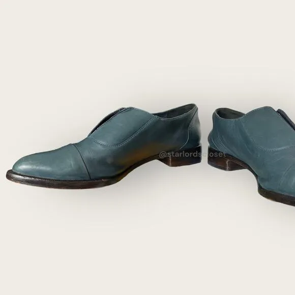 Vintage Jenni Kayne Oxford Slip On Shoes | EU 36 US 5 Teal Blue Leather Loafers