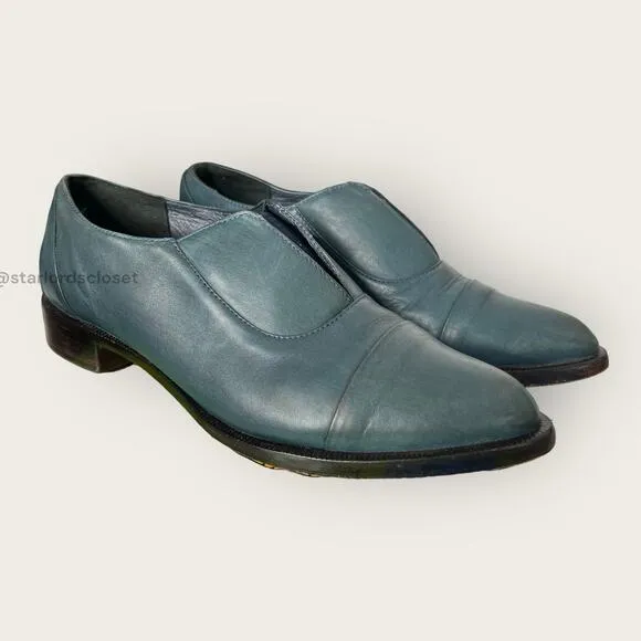 Vintage Jenni Kayne Oxford Slip On Shoes | EU 36 US 5 Teal Blue Leather Loafers