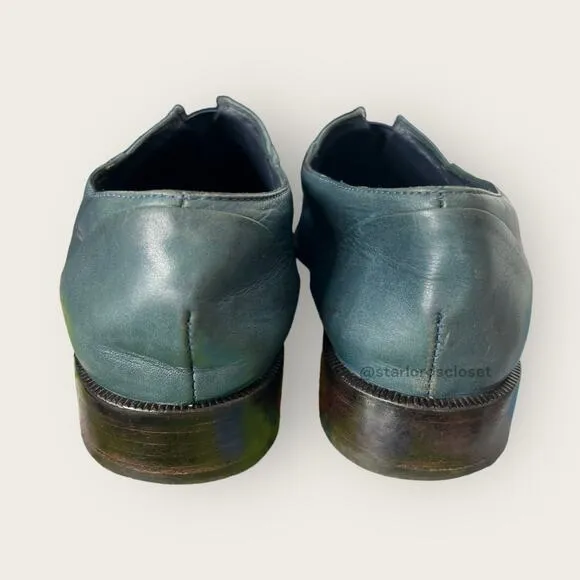 Vintage Jenni Kayne Oxford Slip On Shoes | EU 36 US 5 Teal Blue Leather Loafers