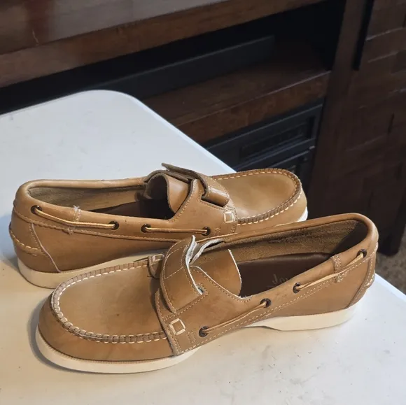Vintage John Hardy Shoes Mens Sz 9D Tan Genuine Leather Loafers Slip On