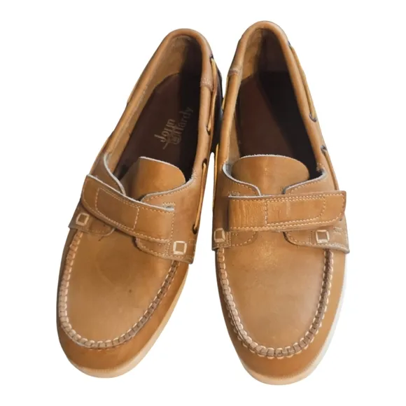 Vintage John Hardy Shoes Mens Sz 9D Tan Genuine Leather Loafers Slip On