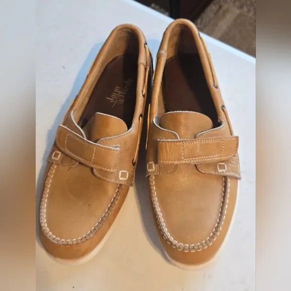 Vintage John Hardy Shoes Mens Sz 9D Tan Genuine Leather Loafers Slip On