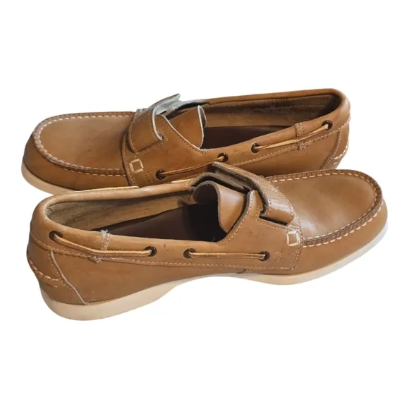 Vintage John Hardy Shoes Mens Sz 9D Tan Genuine Leather Loafers Slip On