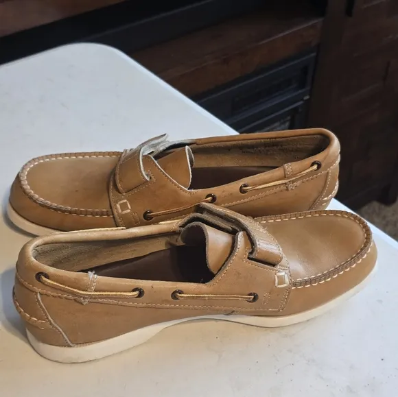 Vintage John Hardy Shoes Mens Sz 9D Tan Genuine Leather Loafers Slip On