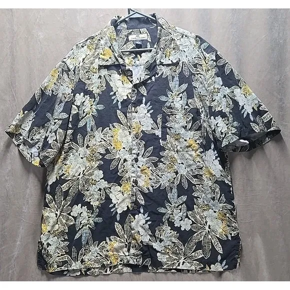 Vintage Men's Tommy Bahama Batik La Chique Black XL Relaxed 100% SILK