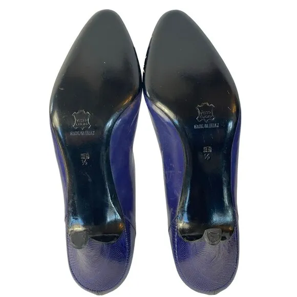 Vintage Natale Ferrario Heels Purple Embossed Leather Snakeskin Size 39 1/2Italy