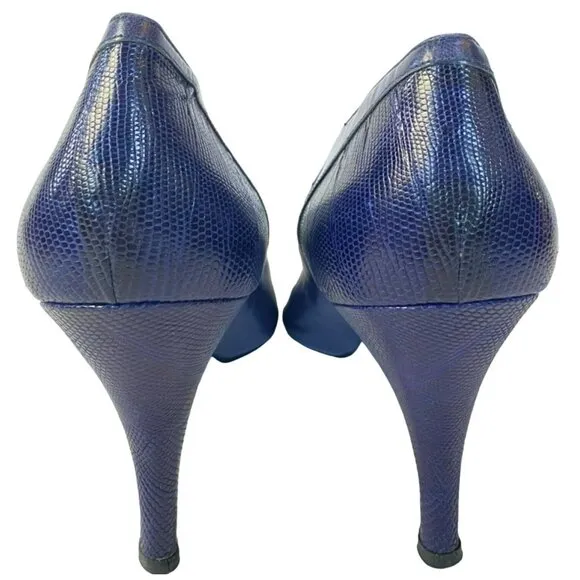 Vintage Natale Ferrario Heels Purple Embossed Leather Snakeskin Size 39 1/2Italy
