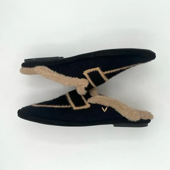 VIVAIA Renee mules Round Toe Fluffy slip on shoes faux fur black tan size 9.5