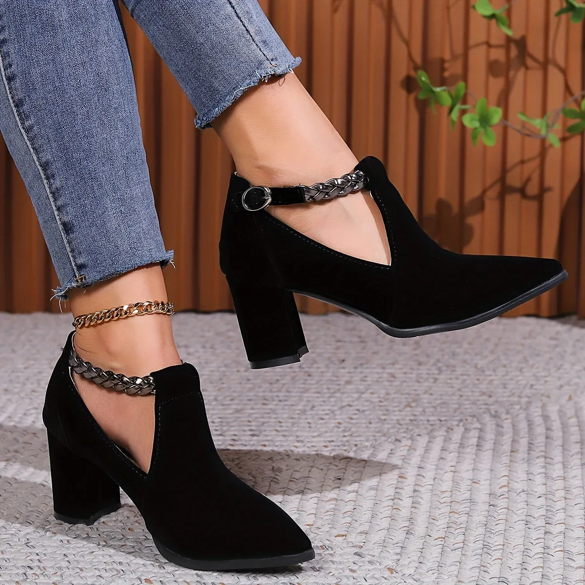 VougeVamp Stylish Pointed Toe Pumps – Women's High Heel Shoes with Cut-out Ankle Strap, Perfect for Work & Formal Occasions