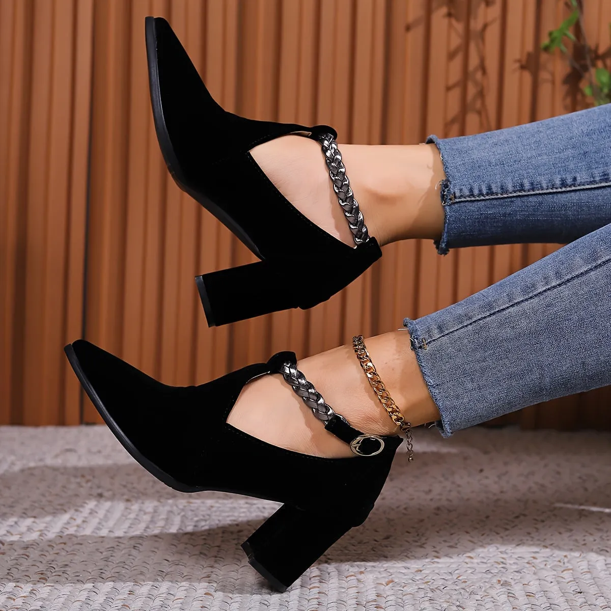 VougeVamp Stylish Pointed Toe Pumps – Women's High Heel Shoes with Cut-out Ankle Strap, Perfect for Work & Formal Occasions