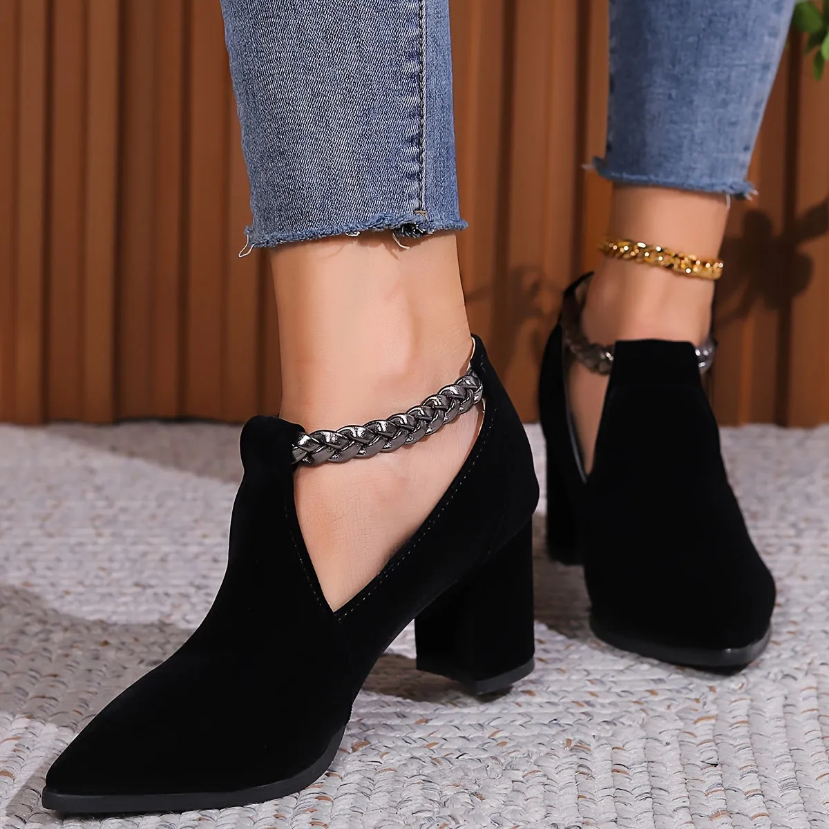 VougeVamp Stylish Pointed Toe Pumps – Women's High Heel Shoes with Cut-out Ankle Strap, Perfect for Work & Formal Occasions