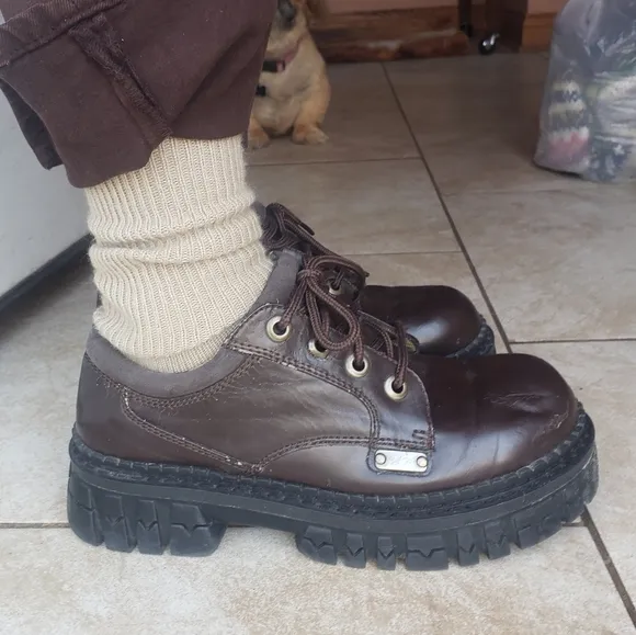 vtg 90s flying tomato espresso faux leather  Grunge lug sole Oxford shoes size 8