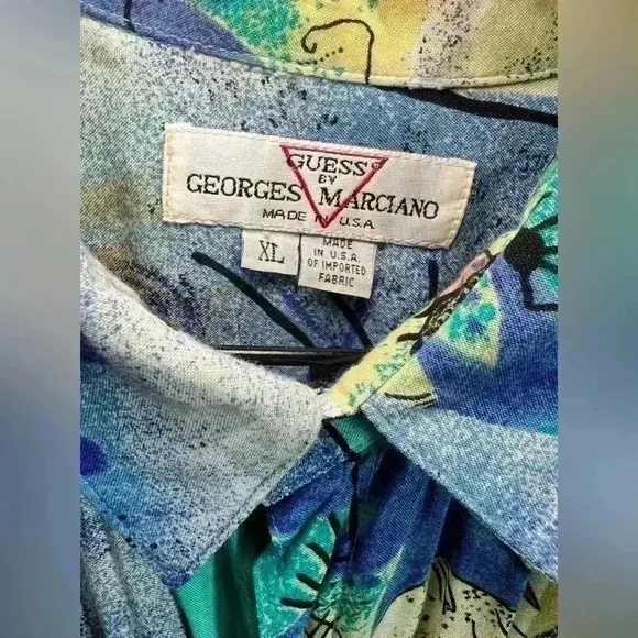 Vtg Guess Georges Marciano Abstract Hawaiian Y2K 1990s Designer Shirt