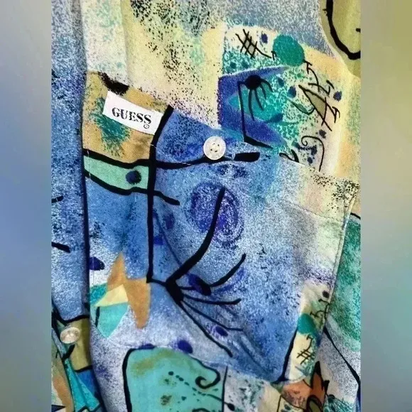 Vtg Guess Georges Marciano Abstract Hawaiian Y2K 1990s Designer Shirt
