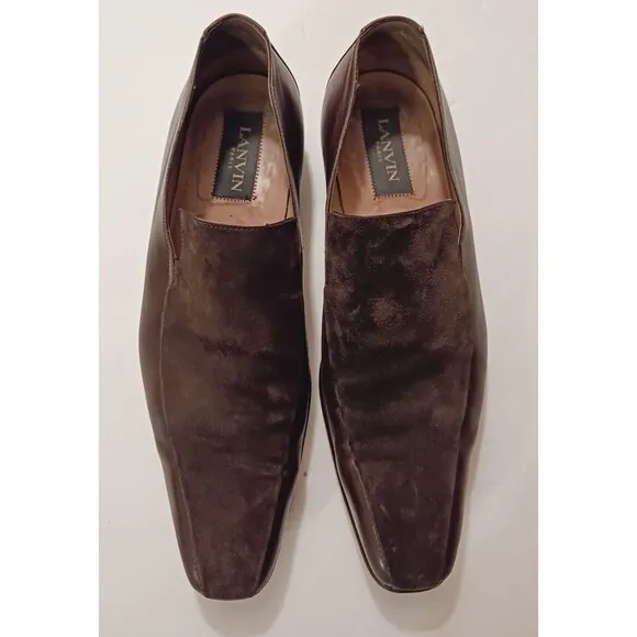 VTG Lanvin Paris Brown Leather Suede Slip On Dress Loafer Sz US 10