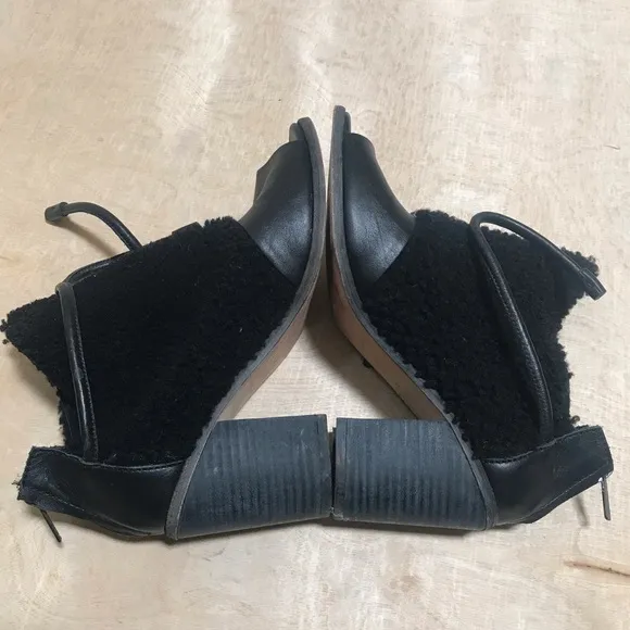 Wal &amp; Pai Ankle Shoes Back Zipper Pointy Toe Leather Faux Fur Size 6 Black