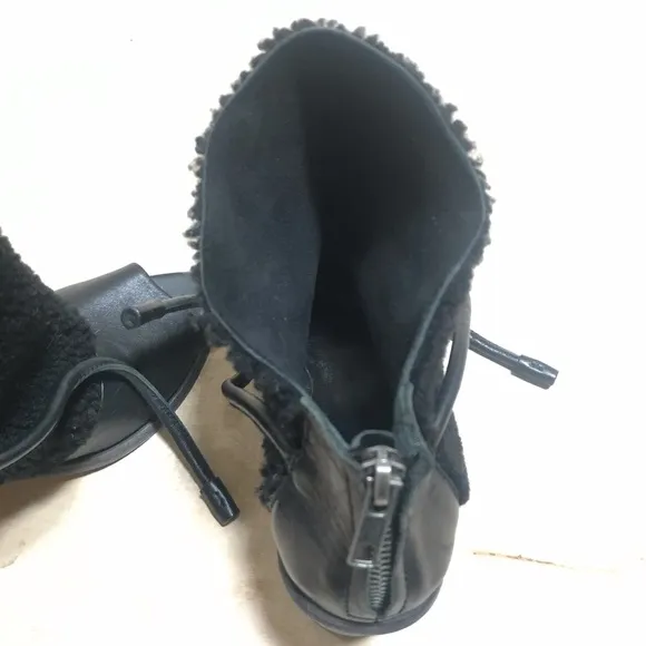 Wal &amp; Pai Ankle Shoes Back Zipper Pointy Toe Leather Faux Fur Size 6 Black