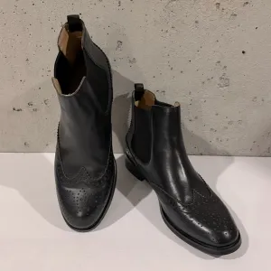 Wing Tip Women's Leather Brogue Ankle Boots Chelsea Shoes Pointed Toe Pull