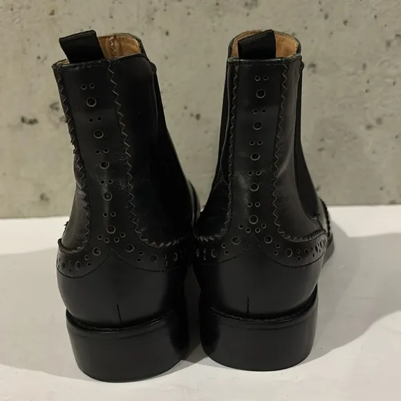 Wing Tip Women's Leather Brogue Ankle Boots Chelsea Shoes Pointed Toe Pull