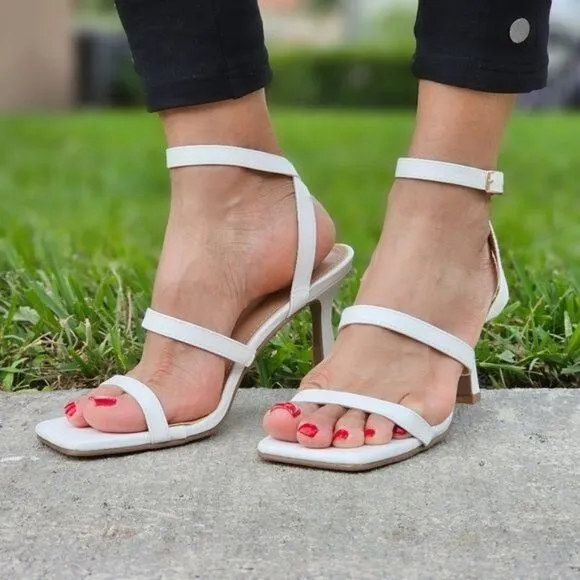 Women Ankle Strap High Heel Sandals White Color