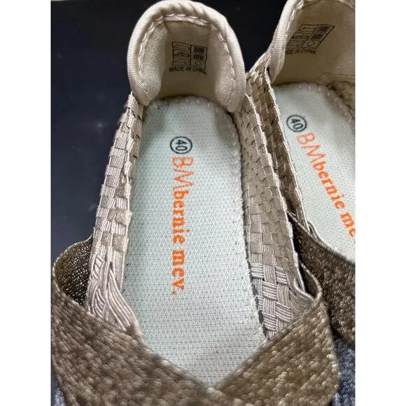 Womens Bernie Mev Slip-On Elastic Woven Shoes Size 9 EU 40 in Tan Gold Metallic