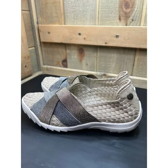 Womens Bernie Mev Slip-On Elastic Woven Shoes Size 9 EU 40 in Tan Gold Metallic