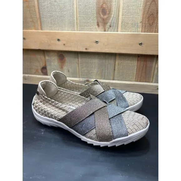 Womens Bernie Mev Slip-On Elastic Woven Shoes Size 9 EU 40 in Tan Gold Metallic