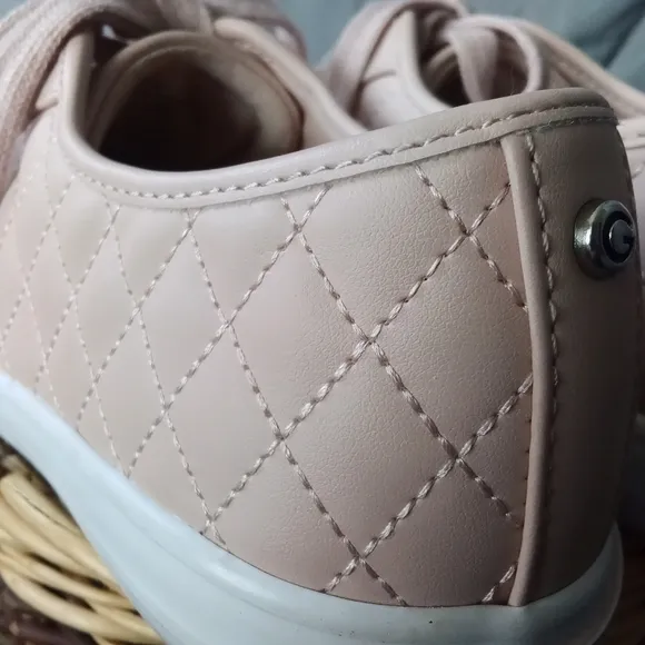 Women's G By Guess Quilted Dusty Rose Faux Leather Lace Up Sneakers Pink &amp; White