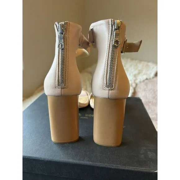 Women's Rag &amp; Bone Ellis Sandal Nude 8.5 Leather Open Toe‎ Heel Party Wedding