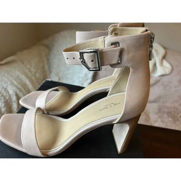 Women's Rag &amp; Bone Ellis Sandal Nude 8.5 Leather Open Toe‎ Heel Party Wedding