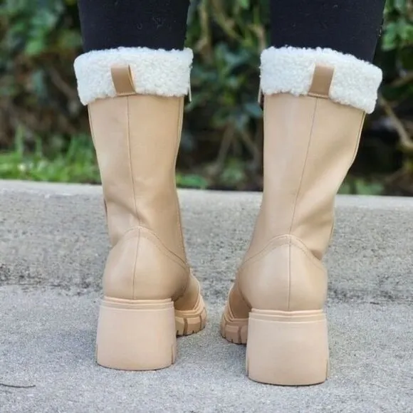 Women's Sherpa Faux Fur Ankle Boot‎ Nude Color