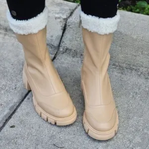 Women's Sherpa Faux Fur Ankle Boot‎ Nude Color