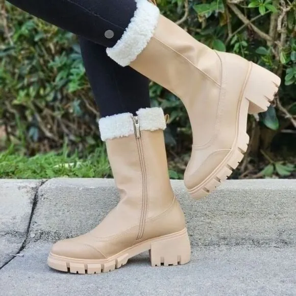 Women's Sherpa Faux Fur Ankle Boot‎ Nude Color