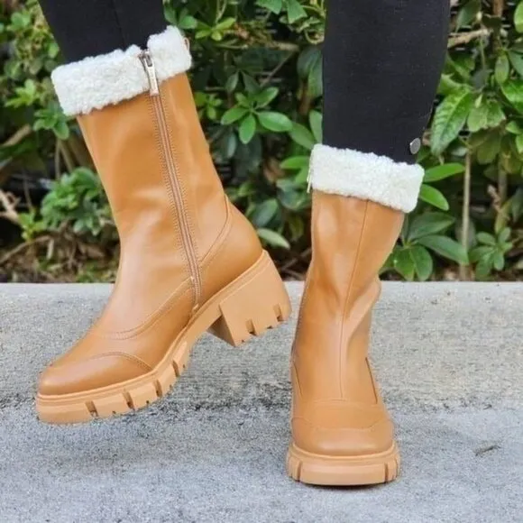 Women's‎ Sherpa Faux Fur Ankle Boot Tan Color
