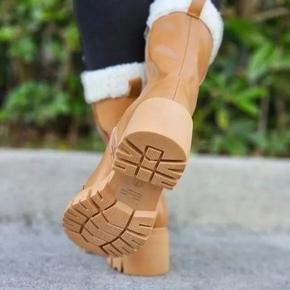 Women's‎ Sherpa Faux Fur Ankle Boot Tan Color