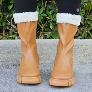 Women's‎ Sherpa Faux Fur Ankle Boot Tan Color
