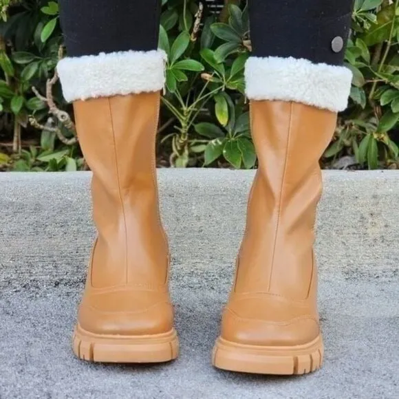 Women's‎ Sherpa Faux Fur Ankle Boot Tan Color