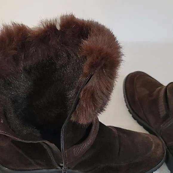 Women's Stuart Weitzman Mid Calf Boots Shoes Size Brown Fox Cuff Fur Lined