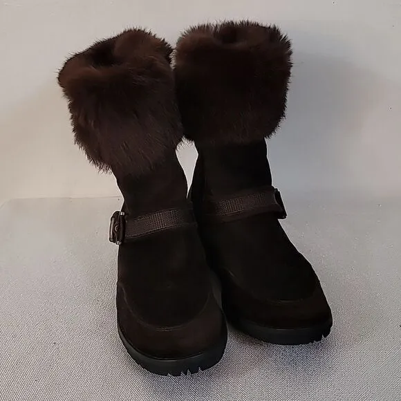 Women's Stuart Weitzman Mid Calf Boots Shoes Size Brown Fox Cuff Fur Lined